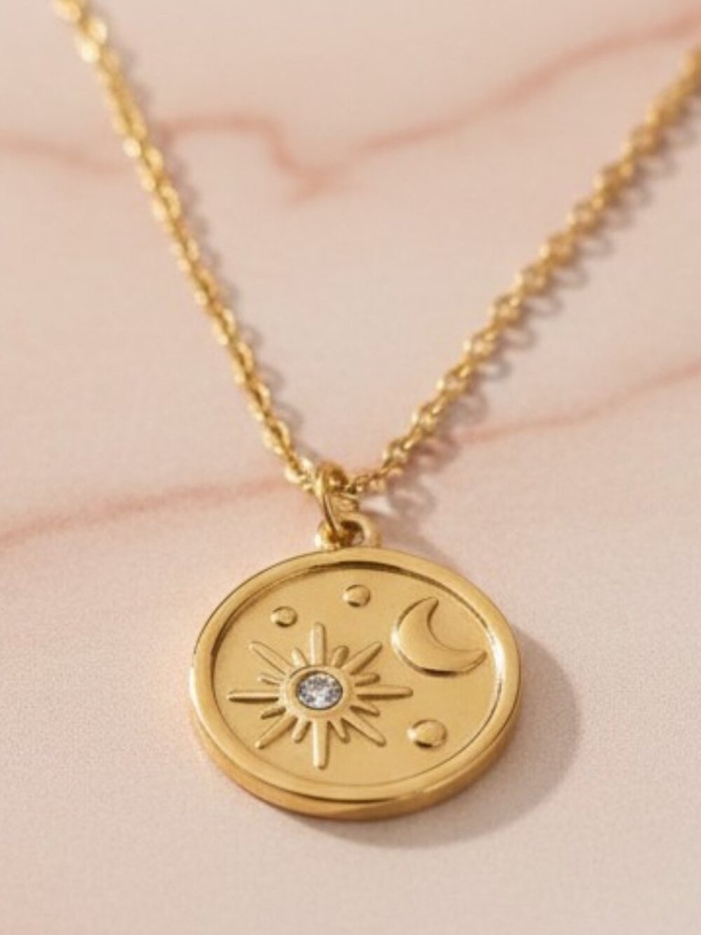 Gold Sun & Moon Medallion Necklace - Women Jewelry